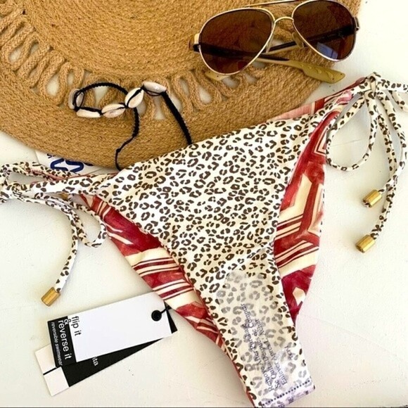 𝅺DOLCE Vita ruched Cheeky Bikini Bottom MEDIUM Boho-Tie side Reversible - Picture 1 of 12